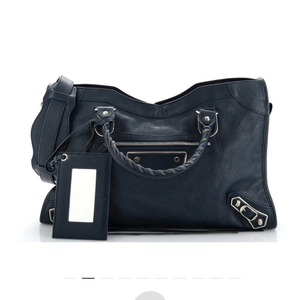 Balenciaga Blue City Classic Metallic Edge Leather Bag with silver hardware.